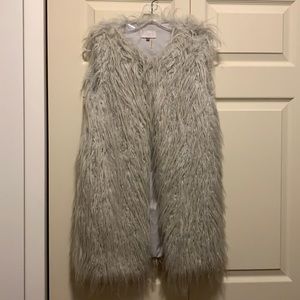 1. Slate  Grey Faux Fur Long Vest